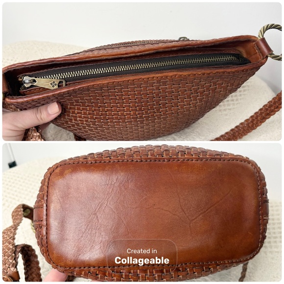 Patricia Nash Banyoles Woven Leather Crossbody Bag Cognac Brown - Picture 6 of 8